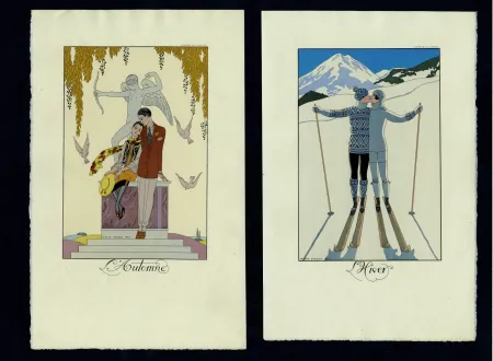 Geïllustreerd Boek Barbier - FALBALAS ET FANFRELUCHES. Almanach des modes présentes, passées et futures pour 1922, 1923, 1924, 1925 et 1926. Collection complète