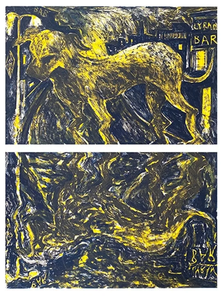 Lithografie Barcelo - Chien sous la pluie