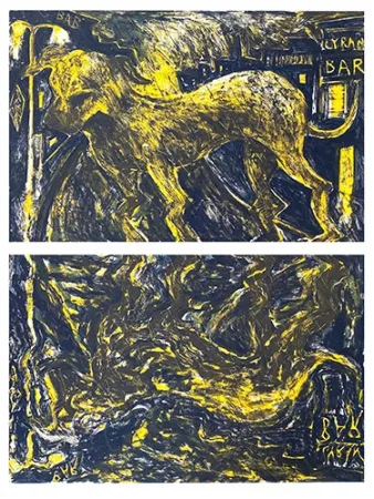 Lithografie Barcelo - Chien sous la pluie