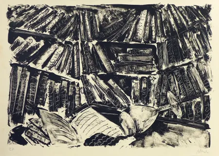 Lithografie Barcelo - La bibliothèque