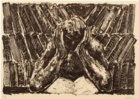 Lithografie Barcelo - Untitled (Reading in a Library)