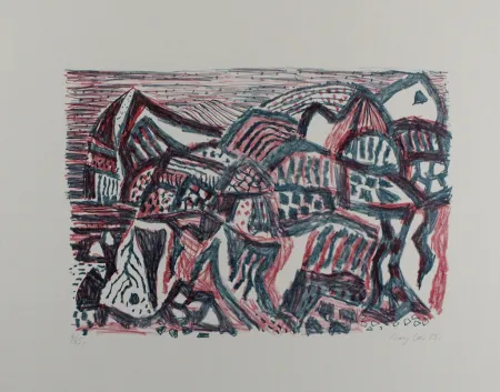 Lithografie Bargheer - Vulkanische Landschaft