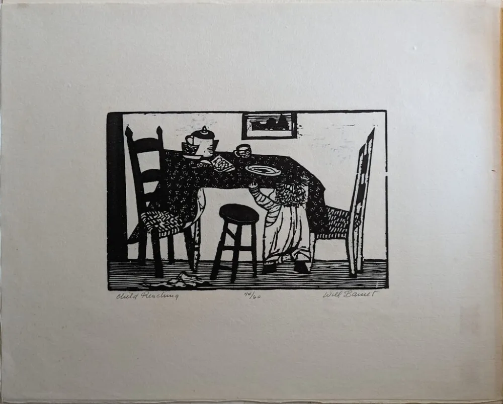 Houtsnede Barnet - Child Reaching