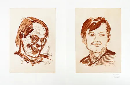 Lithografie Baselitz - Georg Baselitz (1938) – Doppelporträt Heiner Friedrich und Franz Dahlem – Heliogravure on bifolio – 1971