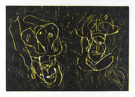 Houtsnede Baselitz - Woman and woman