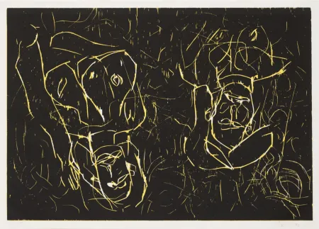 Houtsnede Baselitz - Woman and woman