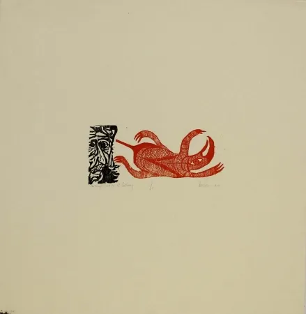 Houtsnede Baskin - The Temptation of St. Anthony / St. Anthony with the Red Monster