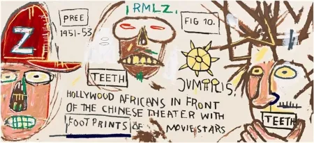 Zeefdruk Basquiat - Hollywood Africans in Front of the Chinese Theater with Footprints of Movie Stars