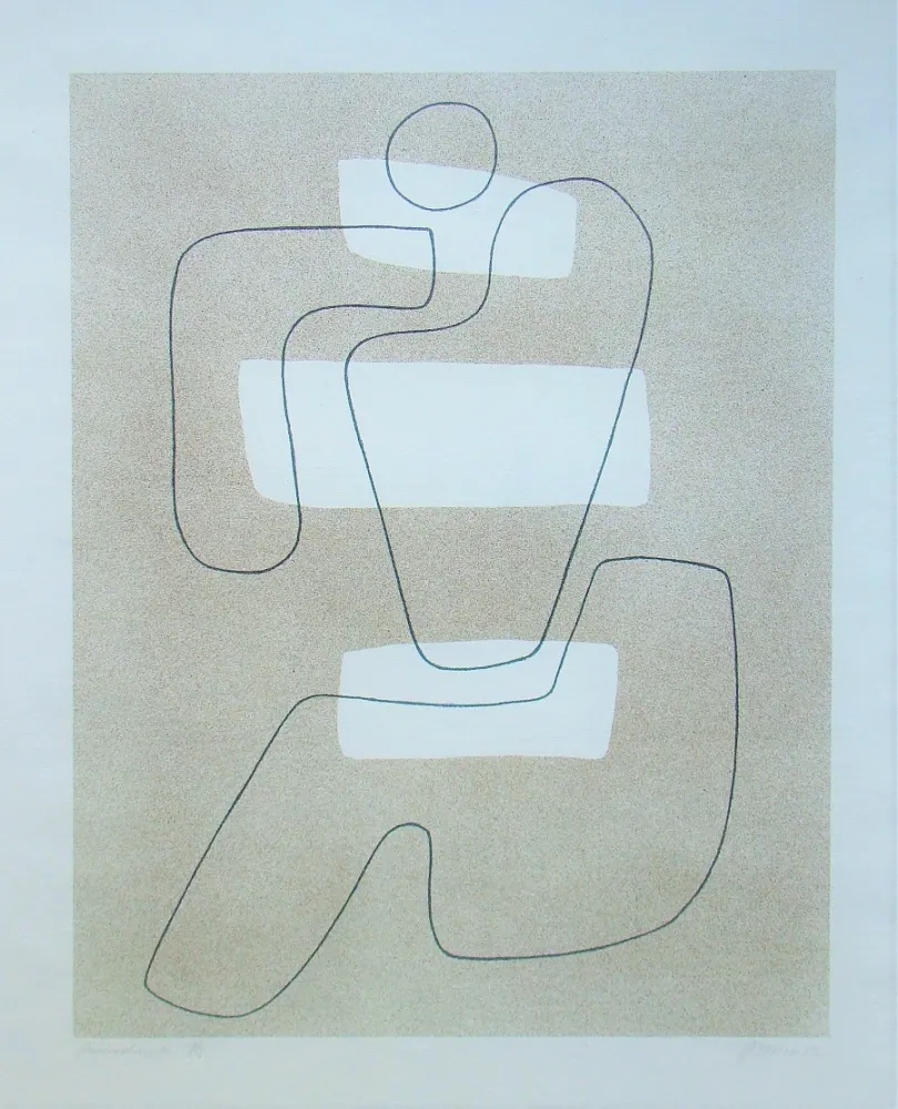Lithografie Baumeister - Linienfigur mit hellen Flächen