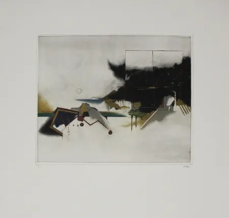 Ets En Aquatint Beeri - Graue Landschaft / Gray Landscape