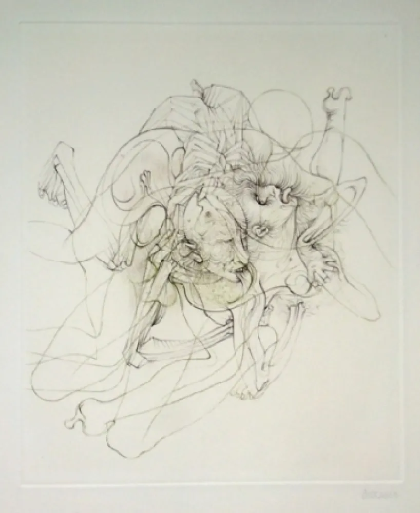 Ets En Aquatint Bellmer - Dialogue entre un prêtre et un moribond