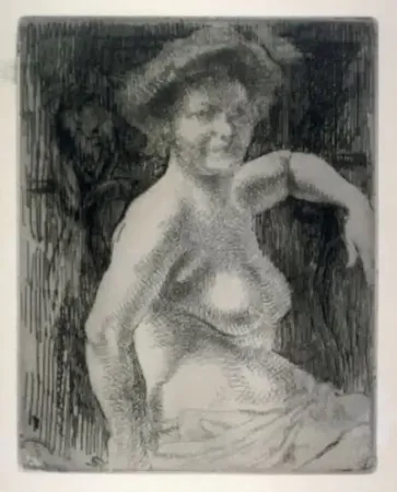 Gravure Besnard - Femme blonde à sa toilette