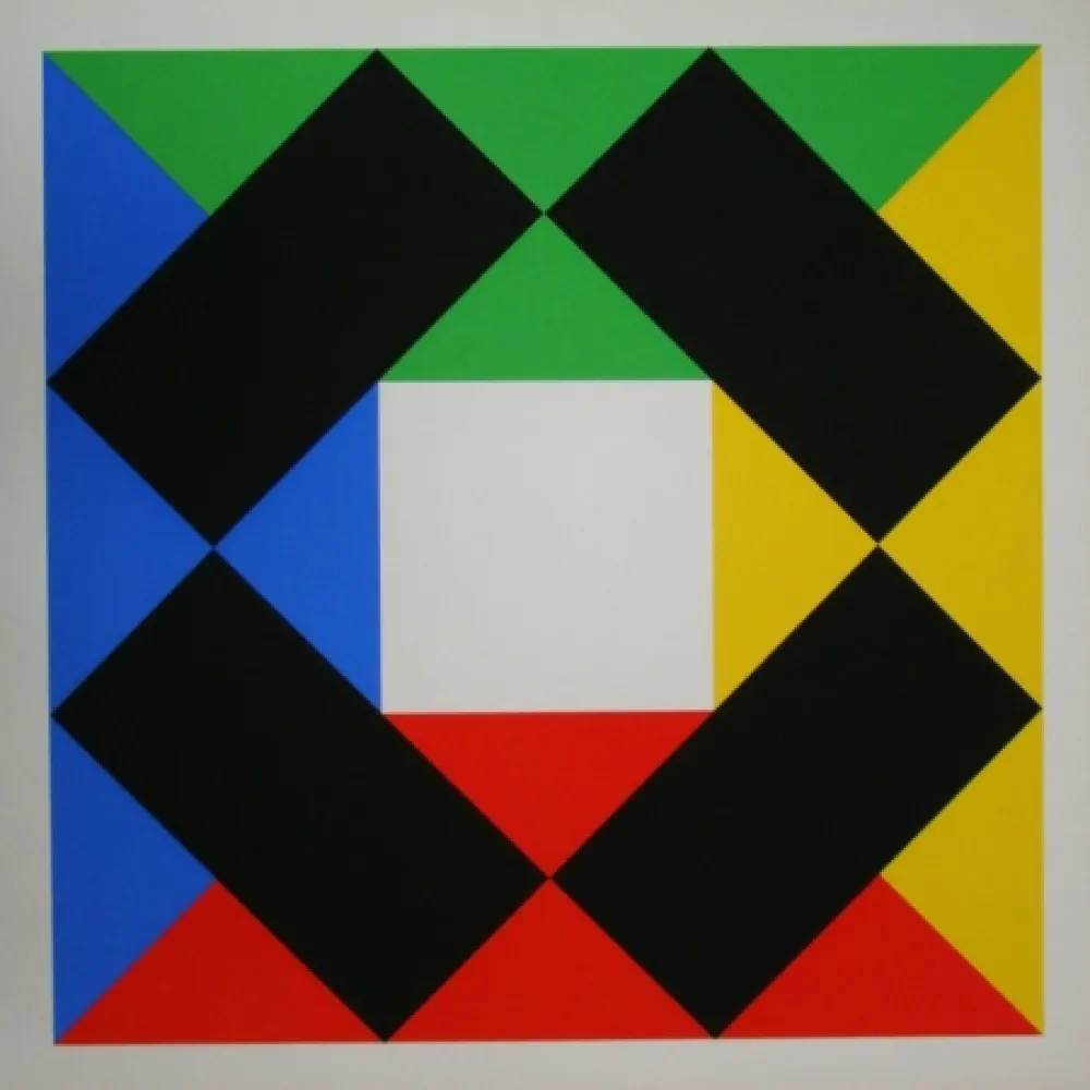 Zeefdruk Bill - Komposition mit weissem Zentrum