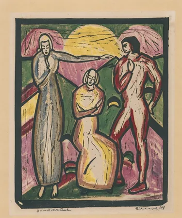 Houtsnede Billert - Drei Figuren