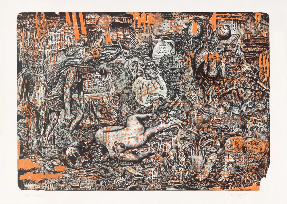 Lithografie Blanquet - Mascarade Vermoulue - Orange