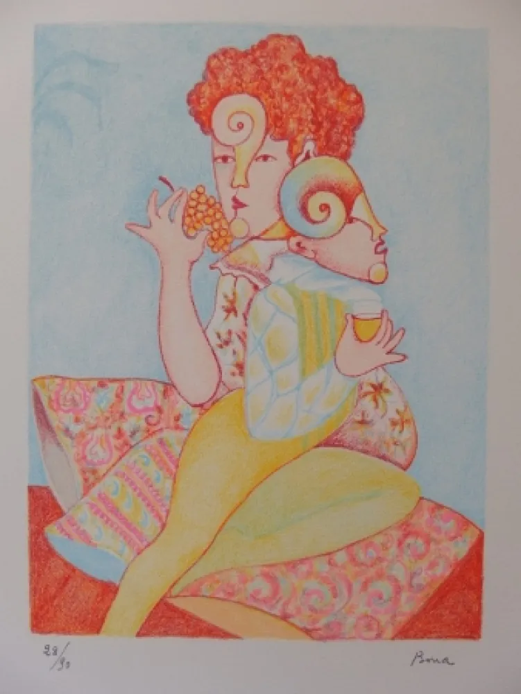 Lithografie Bona - Mangeuse de raisin, buveur de vin