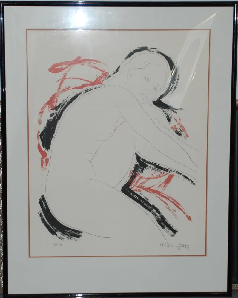 Lithografie Bonnefoit - Nu allongé noir et rouge IV
