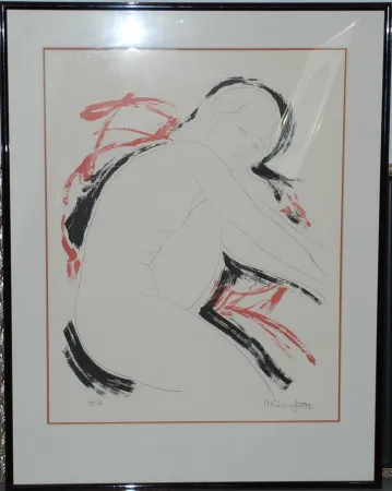 Lithografie Bonnefoit - Nu allongé noir et rouge IV