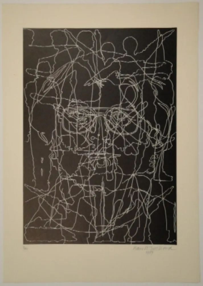 Linosnede Bosshard - Selbstbildnis mit Schülern