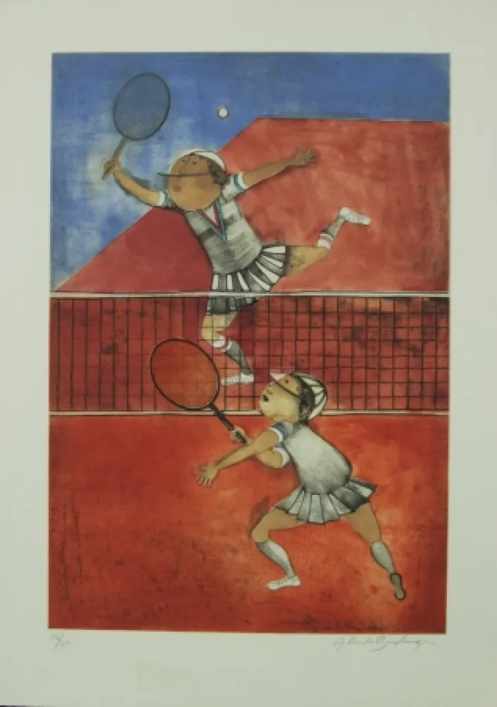 Lithografie Boulanger - TWO GIRLS PLAYING TENNIS