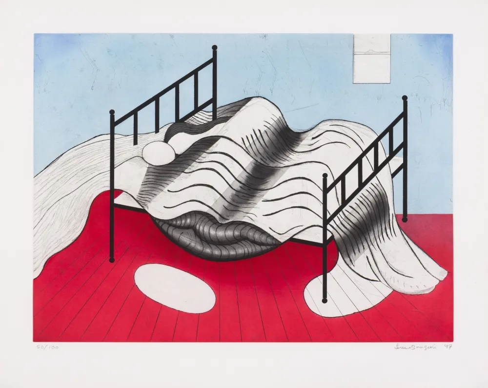Ets En Aquatint Bourgeois - Le lit, gros édredon (with lips)