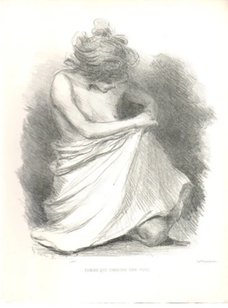 Lithografie Boutet - Femme qui cherche une puce / Woman Looking for a Flea