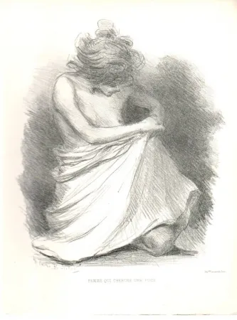 Lithografie Boutet - Femme qui cherche une puce / Woman Looking for a Flea