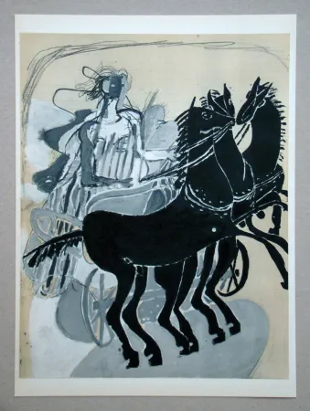 Lithografie Braque (After) - Char avec trois chevaux