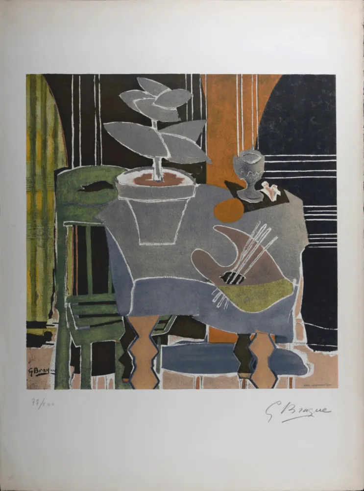 Lithografie Braque (After) - Nature morte à la palette, 1960 - Hand-signed!