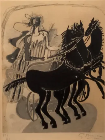 Lithografie Braque - CHAR AUX CHEVAUX NOIR 