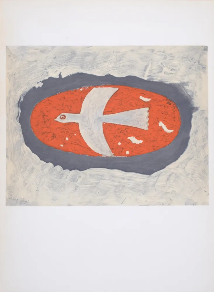 Lithografie Braque - Oiseau blanc sur fond rouge, 1967