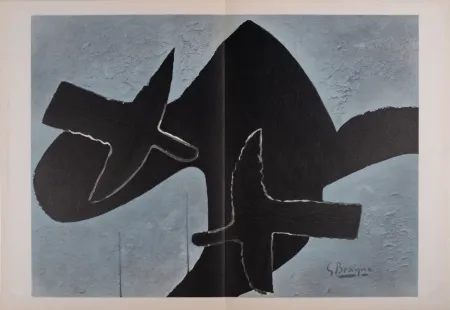 Lithografie Braque - Oiseaux sur fond noir, 1958