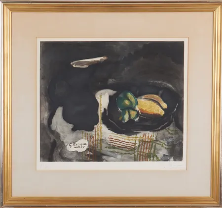 Ets En Aquatint Braque - Pichet noir et citrons 