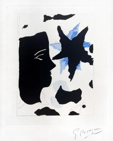 Ets En Aquatint Braque - Téte en profil e l’étoile (Head in Profile and Star) from Georges Braque – Nouvelles Sculptures et Plaque Graveés, 1960