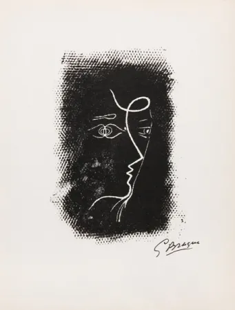 Lithografie Braque - Title: Profil de Femme from Souvenirs de Portraits d'Artistes. Jacques Prévert: Le Coeur à l'ouvrage (M.25)