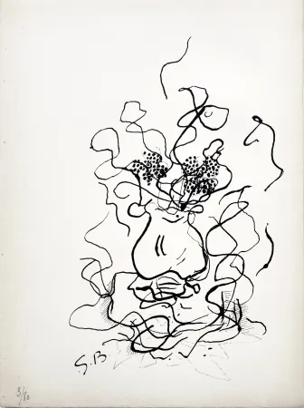 Lithografie Braque - VASE ET FLEURS - Bouquet de fleurs (1952)