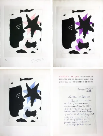 Geïllustreerd Boek Braque - Zervos : BRAQUE. Nouvelles sculptures et plaques gravées. L'exemplaire de l'éditeur avec 3 GRAVURES (1960).