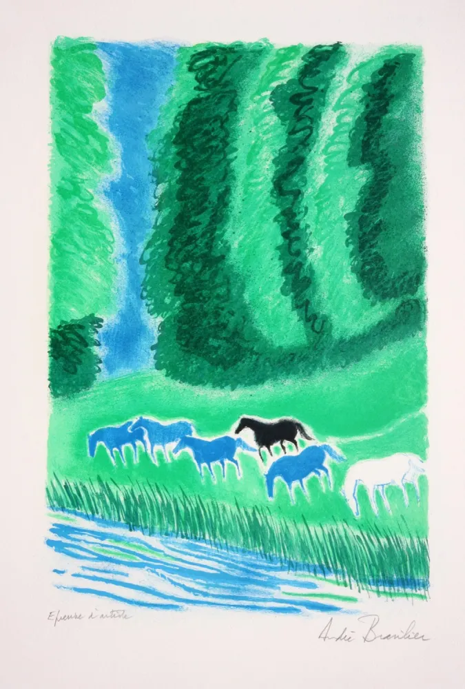 Lithografie Brasilier - Chevaux au Bord de l'Eau