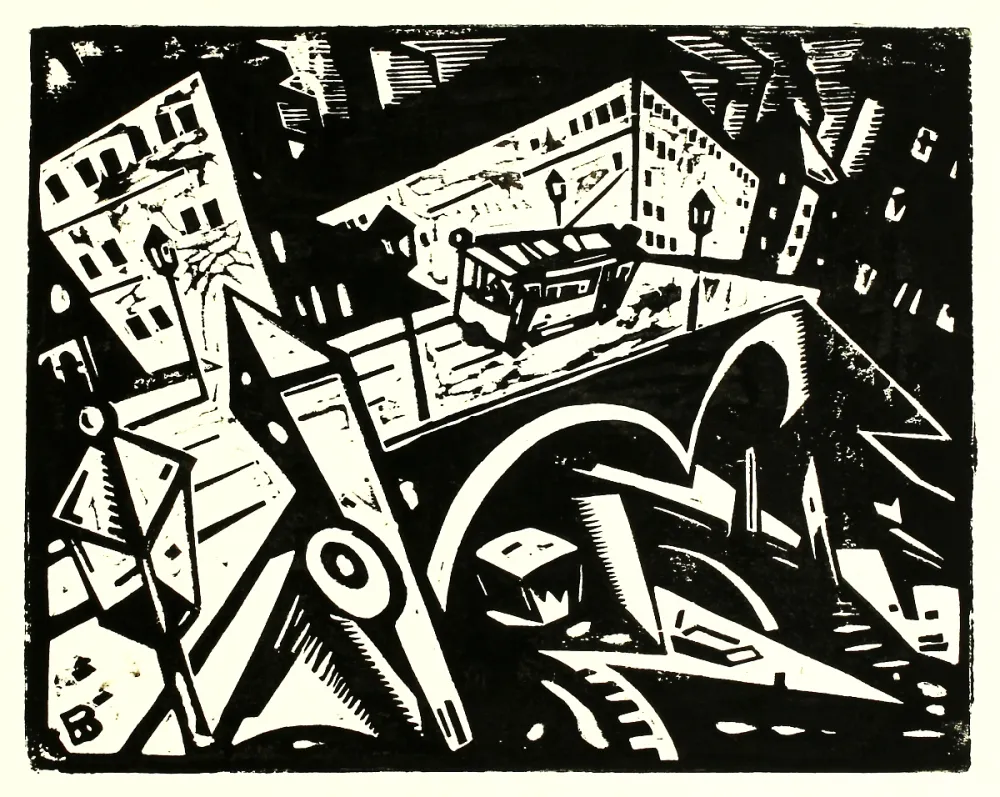 Houtsnede Brass - Lessingbrücke Berlin