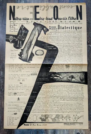 Lithografie Brauner - NEON. N'être rien - Etre tout - Ouvrir l'être .Numero 2, Paris Fevrier 1948. Brauner, Hérold, Toyen, Mabille, Jouffroy, Demarne, Baskine, Matta, Randolph, Duits, Tarnaud and Heisler