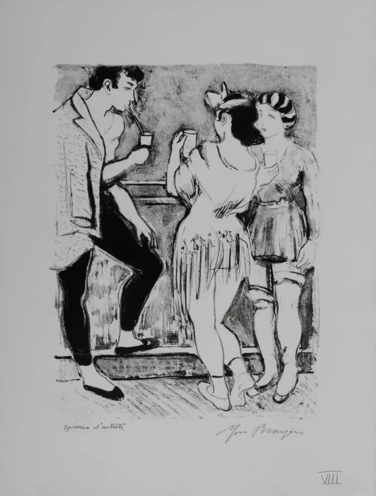 Lithografie Brayer - Le bar des artistes #VIII, 1949 - Hand-signed
