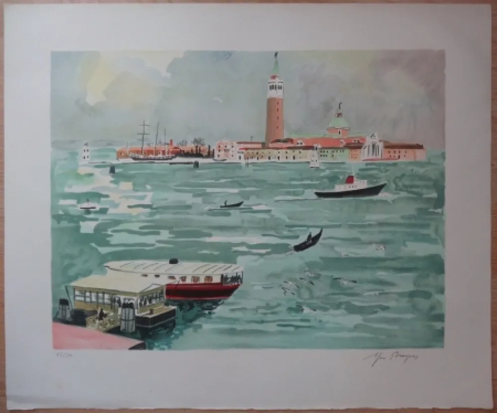 Lithografie Brayer - Venise vue de la mer