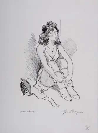 Lithografie Brayer - Zizi Jeanmaire assise #IX, 1949 - Hand-signed