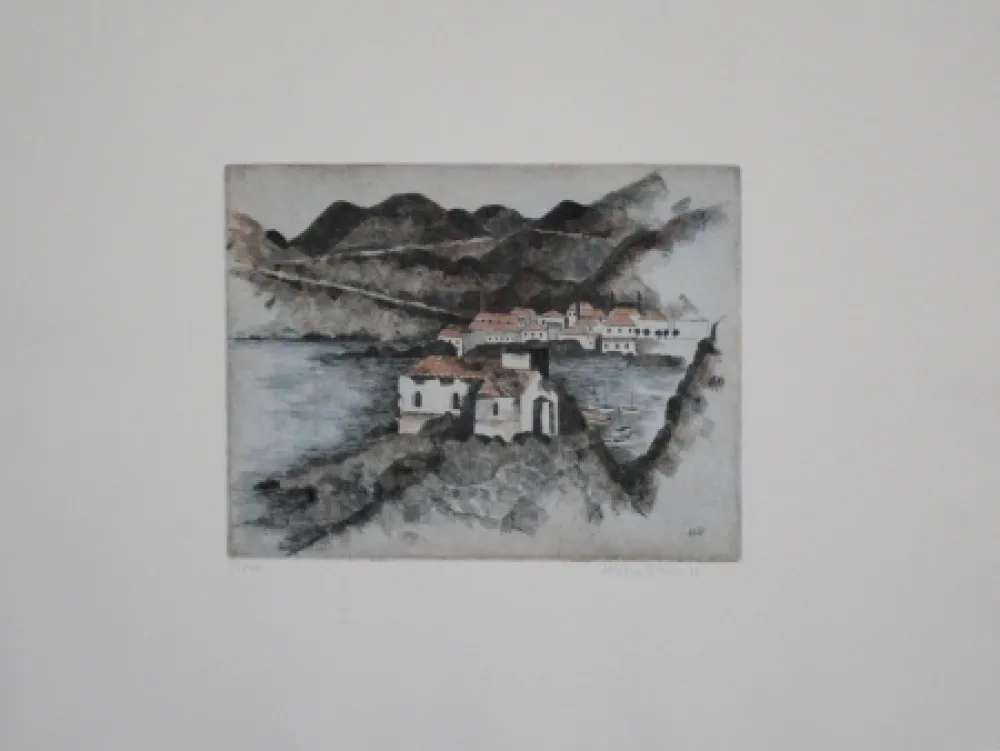 Ets En Aquatint Breiter - Häuser am Hafen / Houses in the Harbor