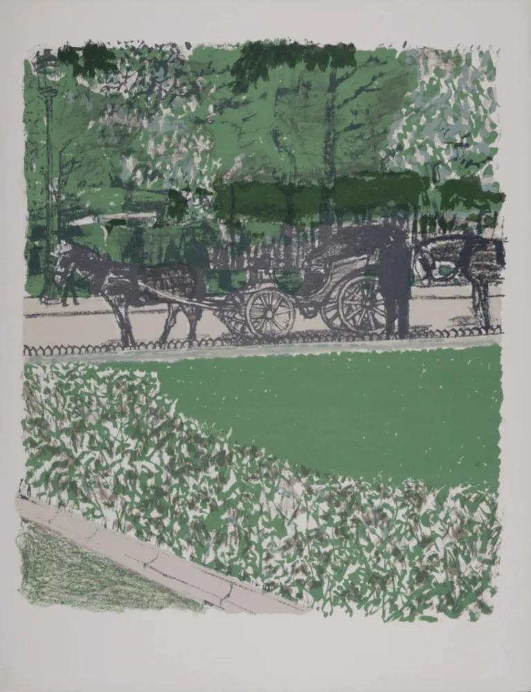 Lithografie Brianchon - La Calèche dans le parc, 1962