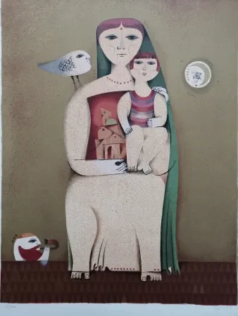 Lithografie Briss - Femme et enfant