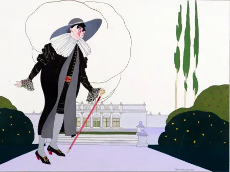 Pochoir Brunelleschi - Le Docteur Ballanzone (de Masques et de la Comédie Italienne - 1914)