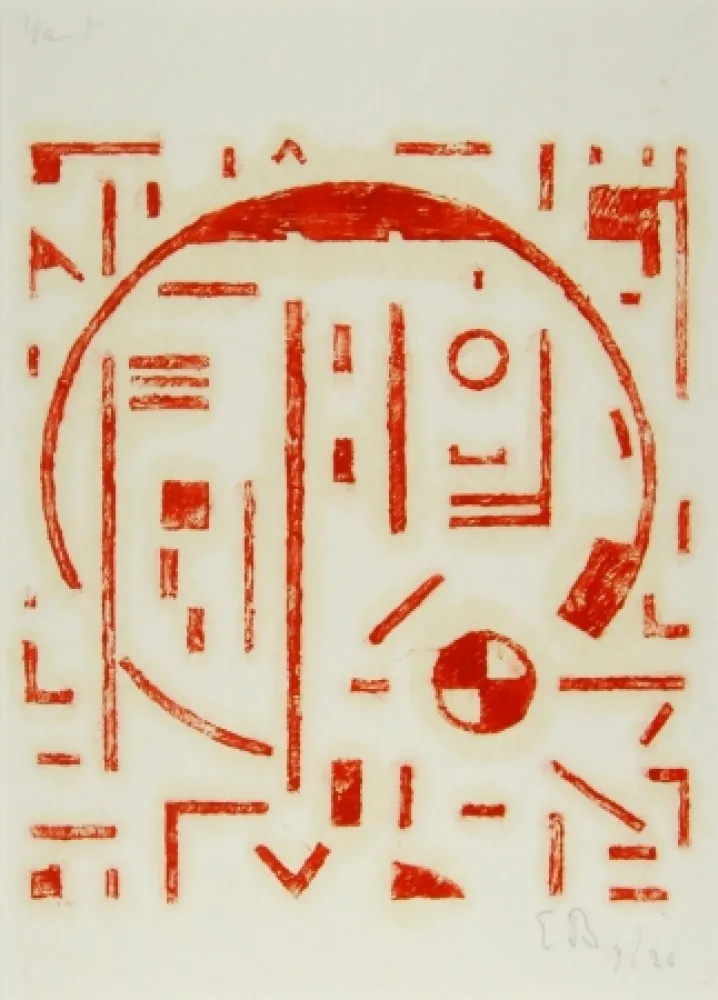 Houtsnede Buchholz - Großer Kreis mit kleinem Kreis rot (Big cercle with small cercle red)