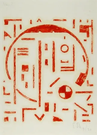 Houtsnede Buchholz - Großer Kreis mit kleinem Kreis rot (Big cercle with small cercle red)