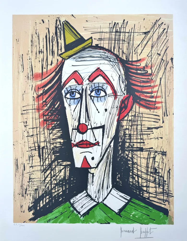 Lithografie Buffet - Clown au Petit Chapeau 